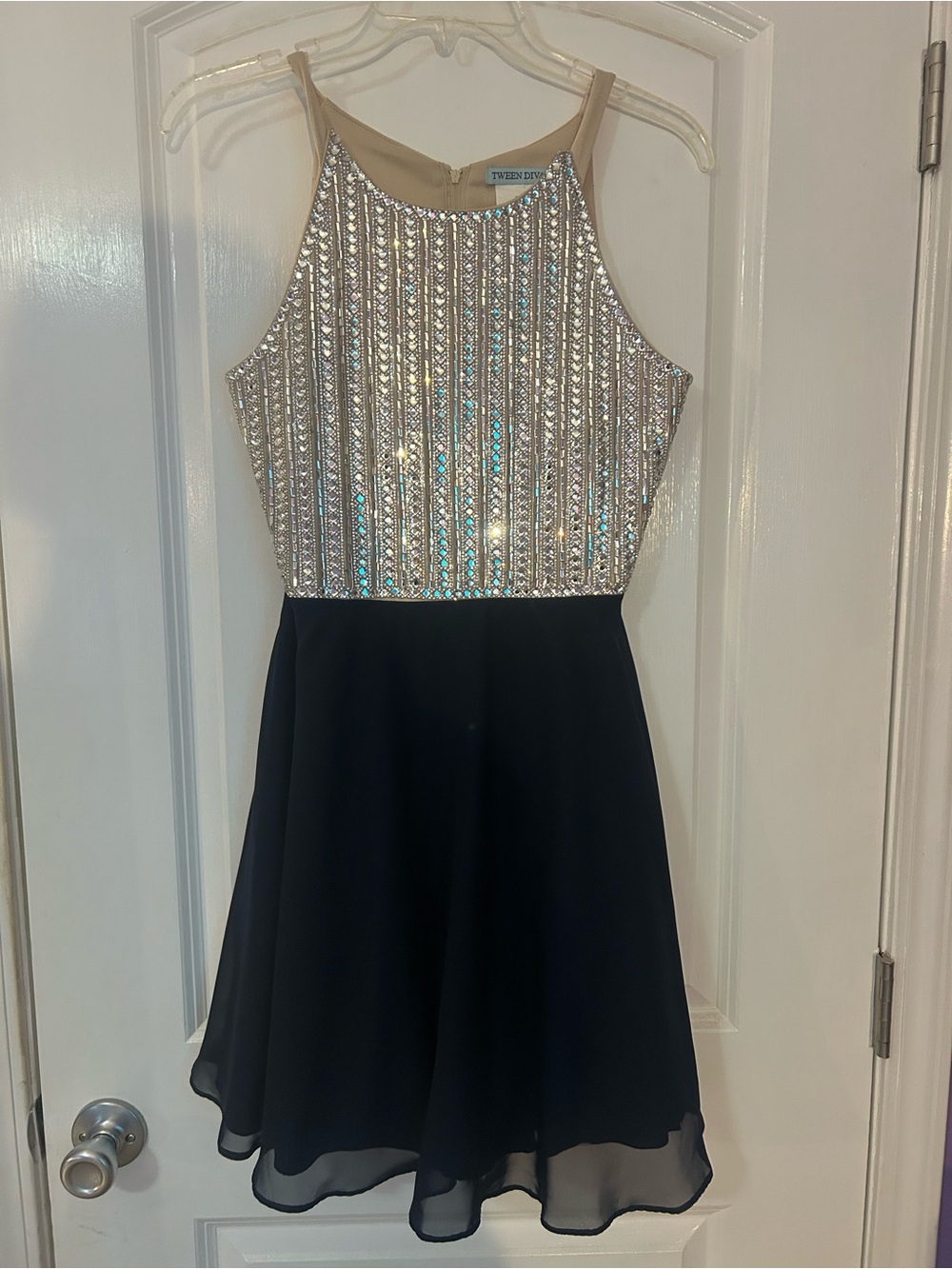 Tween Diva Girls' Navy Dress with Silver Sequin Bodice